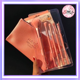 NEE CARA PEACH 5 PIECE BRUSH SET WITH PACK N615 เซตเเปรงพีชพร้อมกระเป๋าใส่แปรง คอลเลคชั่นพีช