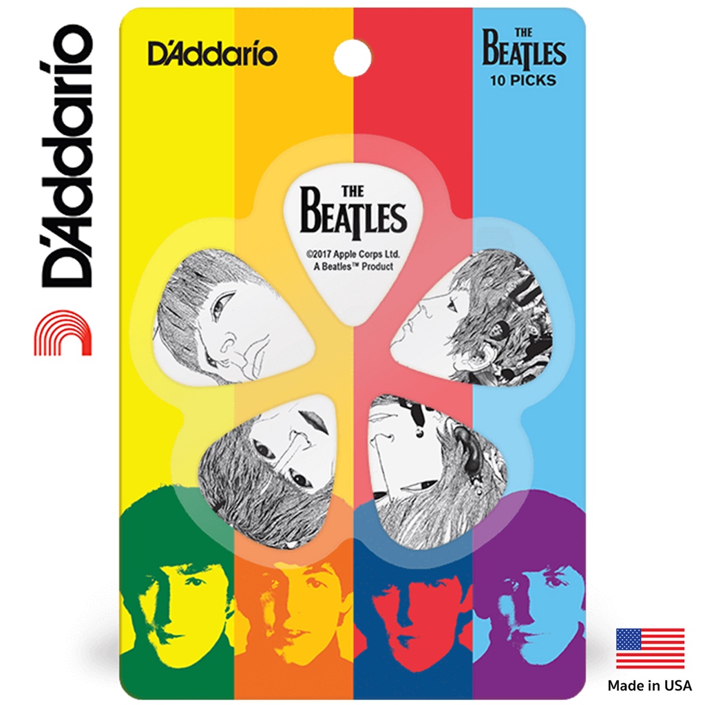 D'Addario® 1CWH4-10B1 Guitar Pick ปิ๊กกีตาร์ ลายคิลปิน The Beatles "REVOLVER" ทรงมาตรฐาน ความหนา Medium 0.70 มม. (1 แพ็ค