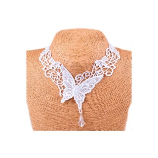 TANITTgems Vintage White Crystal French Lace Butterfly Necklace#1388