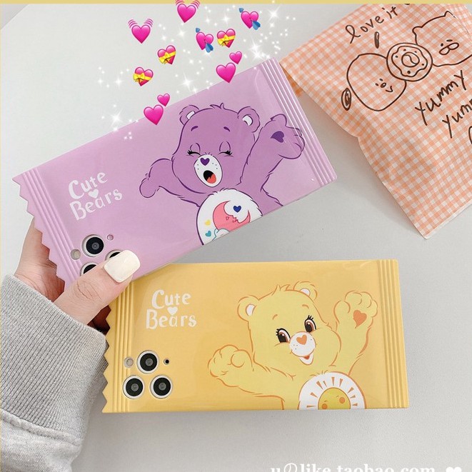 🚛พร้อมส่งจากไทย🍒เคสไอโฟนเคสซองขนมหมีแคร์แบร์เหลือง/ม่วง 📱i7,7+,8,8+,X,Xs,xr,XsMax,11,11pro,11promax,