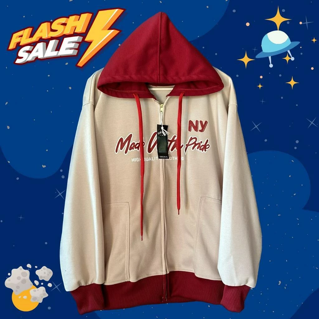 เสื้อแขนยาว เสื้อกันหนาว NewYork รุ่นครีมหมวกแดง