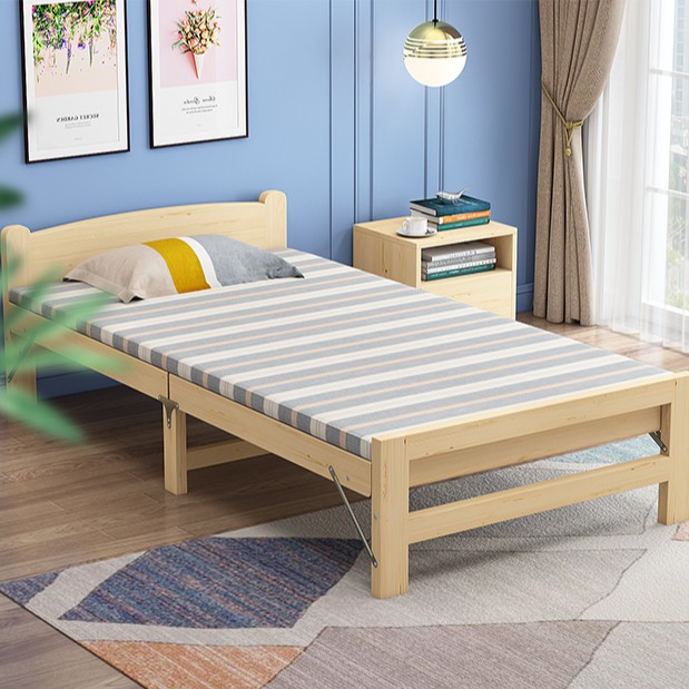 เตียงเดี่ยวไม้มัลติฟังก์ชั่นเตียงพับได้ขนาดเล็กเตียงไม้เนื้อแข็ง