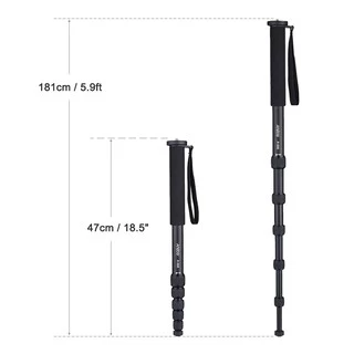 Andoer A-666 181 ซม. / 5.9 ฟุตกล้องโทรทรรศน์อลูมิเนียม Telescoping Monopod Stick Unipod 6-Sect