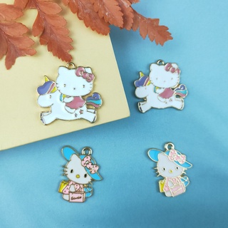 เครื่องประดับ จี้รูปการ์ตูนยูนิคอร์นน่ารัก สีรุ้ง สไตล์เกาหลี DIY Hello Kitty