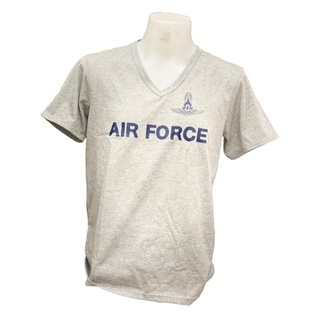 เสื้อยืดคอวีตราปีกกองทัพอากาศ ทหารอากาศ สีเทา คอวี สกรีน AIR FORCE