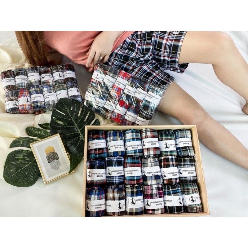 Boxerบ๊อกเซอร์ลายสก๊อต(คอตตอน+ชีโน)แพ็ค6ตัว-12ตัว