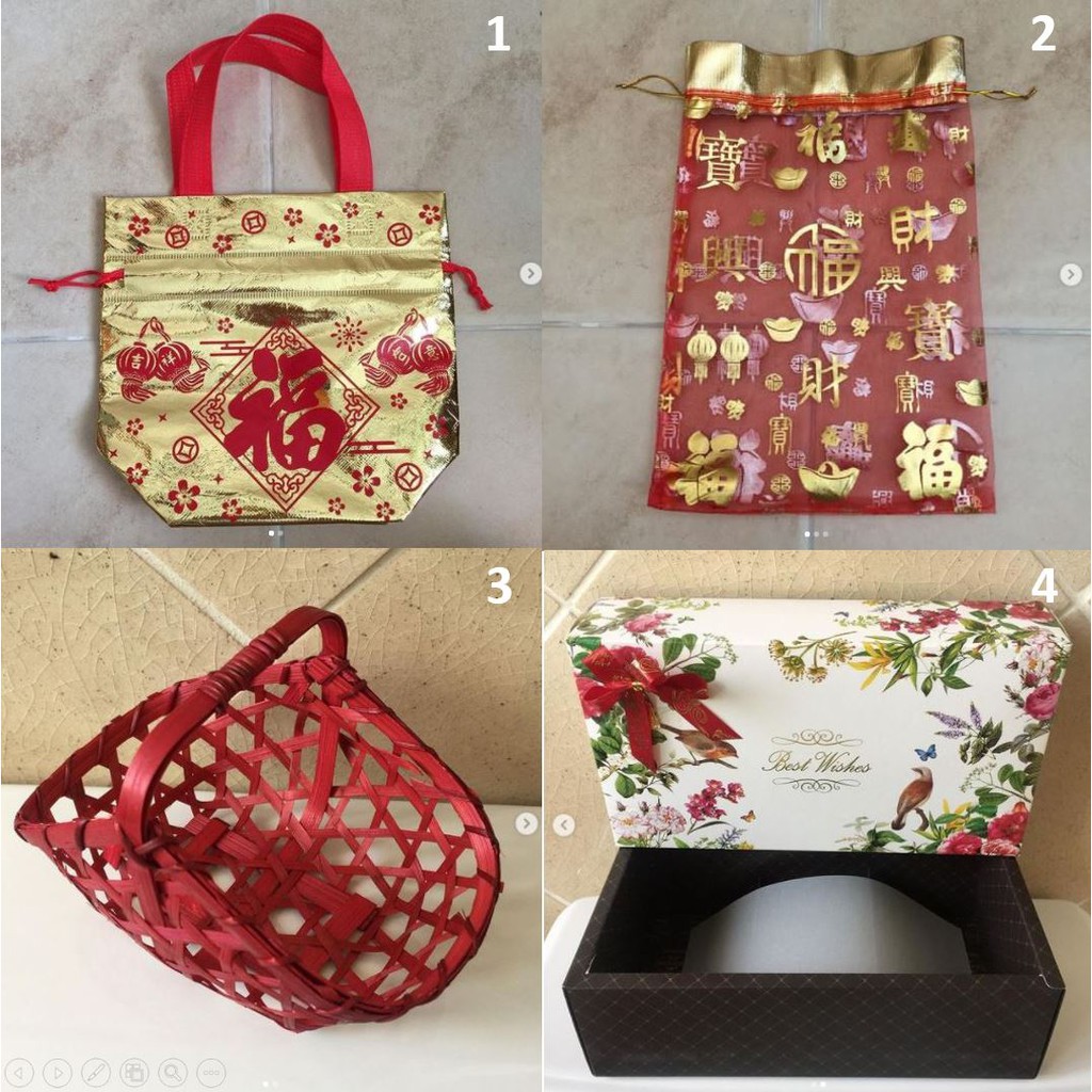 ถุงส้ม ตะกร้า ตะกร้าสาน กล่อง จาก Gourmet market น่ารักมาก ตรุษจีน ซองอั่งเปา สีทอง สีแดง ทรงน่ารัก 