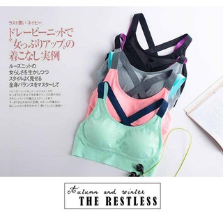 เสื้อในผู้หญิง รุ่นB-005 สปอร์ตบรา ไร้โครง แต่งสายไขว้ด้านหลัง หลากสี รุ่นแนะนำพร้อมส่ง