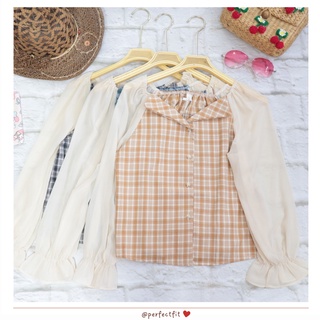 Perfectfitstyle : เสื้อแขนสามส่วน ผ้าคอตตอล ลายสก็อต (A27)