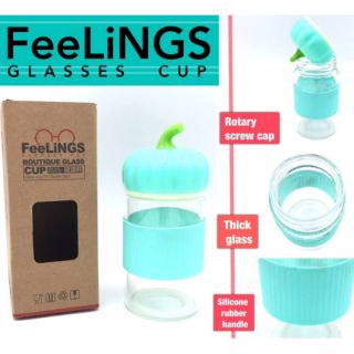 Feelings Glasses Cup แก้วน้ำทรงฟักทอง พร้อมยางซิลิโคนกลางแก้วกันความร้อน