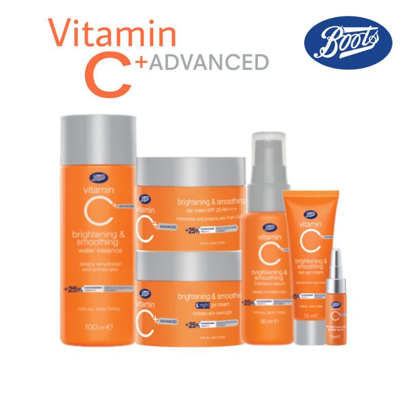 Boots Vitamin C Advance สูตรใหม่ล่าสุด ฝาเงิน วิตามิน ซี แอดวานซ์ Essence Serum Eyegel Day Night