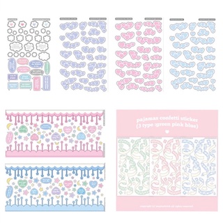 🌟Pastel Deco Sticker สติ๊กเกอร์พาสเทลน่ารัก สติ๊กเกอร์หัวใจ ริบบิ้น ตกแต่ง แต่งการ์ด