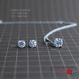 Chaba_accessoies ชุดต่างหูและสร้อยเพชรCZ ตัวเรือนเงินแท้ 925 Sterling silver ชุบทองคำขาว