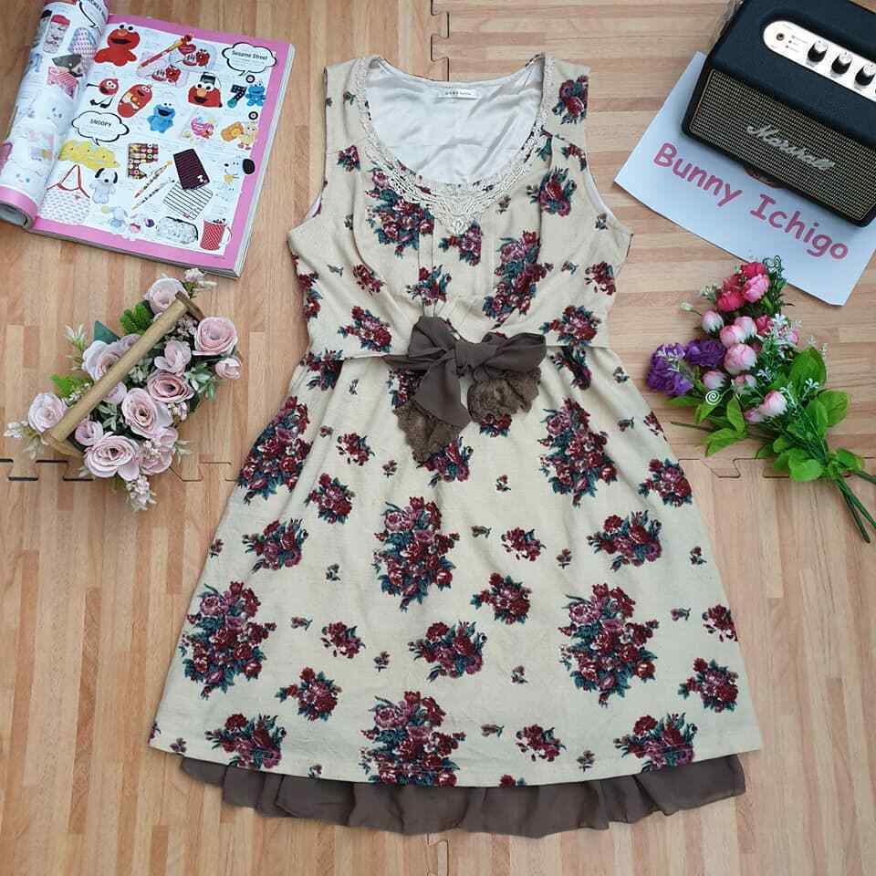 🍓 axes femme 🐰 เดรส อก 36-38 นิ้ว ลายดอกไม้ แบรนด์ญี่ปุ่น มือสอง สภาพดี น่ารัก ax4