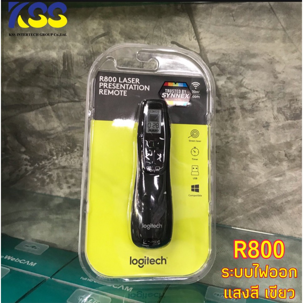 Logitech R800 Wireless Presenter Laser Pointer- Black (เลเซอร์สีเขียวชัดเจน ใช้งานกับจอLCD, LED ได้ 