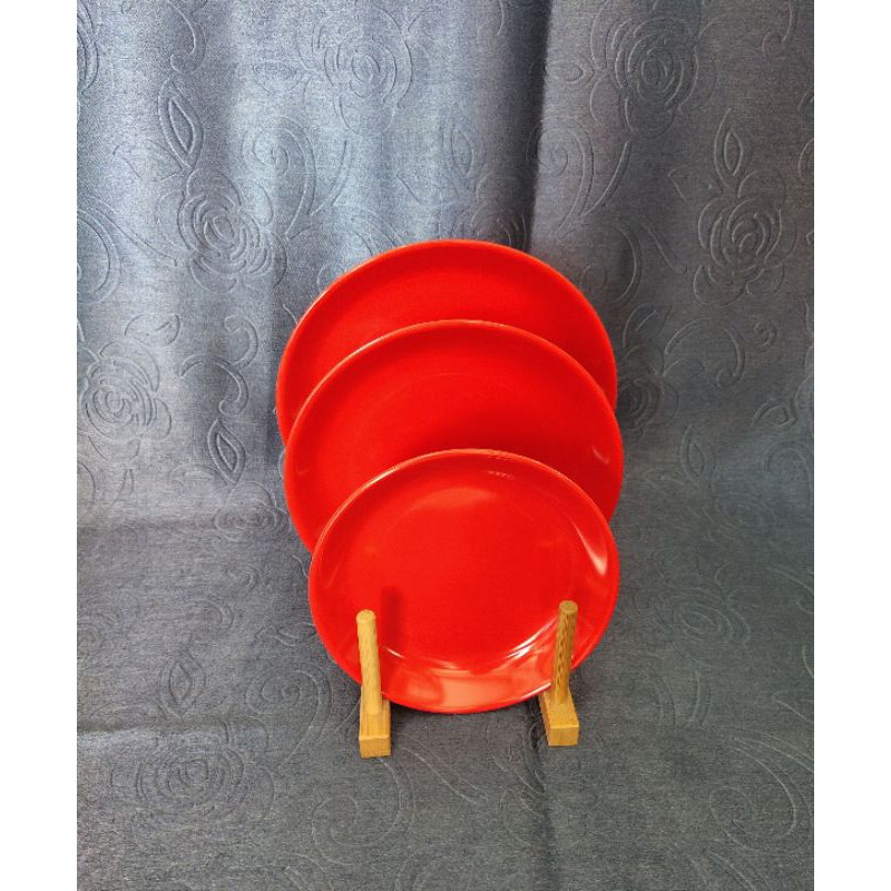 จานกลมเมลามีน สีแดง จานไหว้เจ้า