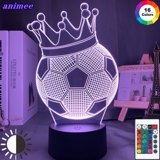 โคมไฟกลางคืน รูปมงกุฎฟุตบอล 3d เปลี่ยนสีได้ 7 สี สําหรับตกแต่งห้องนอนเด็ก ห้องฟุตบอล ของขวัญ +G*F