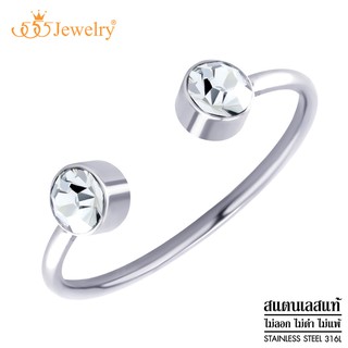 555jewelry แหวนสแตนเลส รูปตัว C หัวแหวนตกแต่งด้วยเพชร CZ รุ่น MNC-R917 - แหวนผู้หญิง แหวนแฟชั่น (R39)