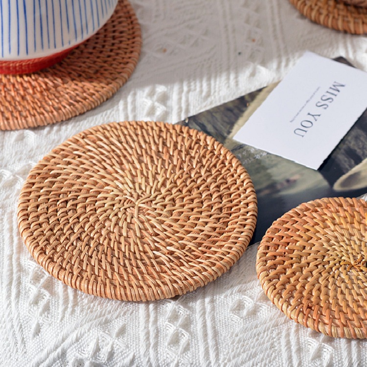 Panda Online Handmade รอบหวาย Placemat Pad Coasters ห้องครัวตารางเสื่อชาม Mats แผ่นฉนวนกันความร้อน