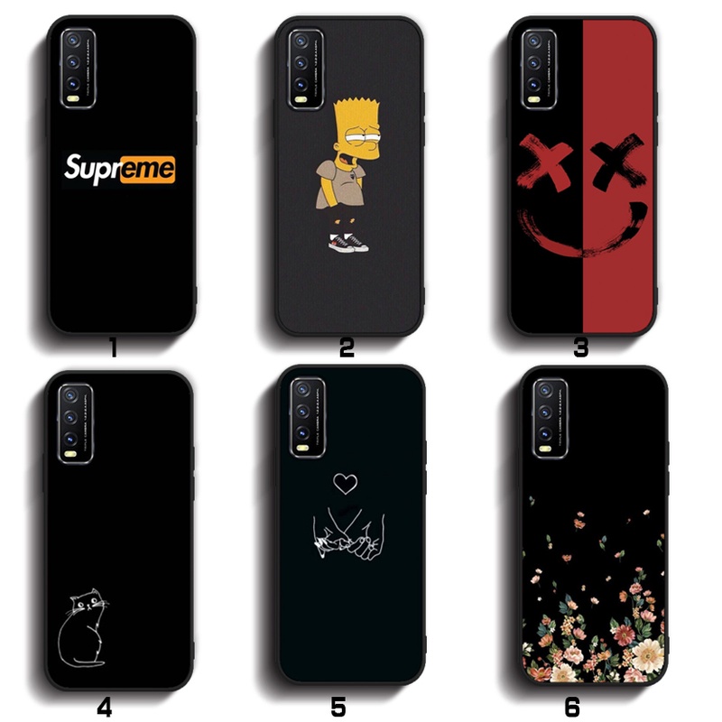 Black Softcase VIVO Y31 Y51 2021 Y53 V7 Plus V3 Max X50 pro Anticrack Casing คุณภาพสูง TPU cover Ful