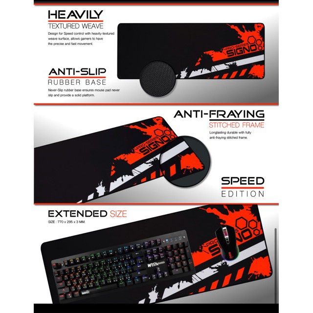 Signo MT-308/309 แผ่นรองเม้าส์ ขนาด 77x29 ซม. MOUSE PAD GAMING SPEED