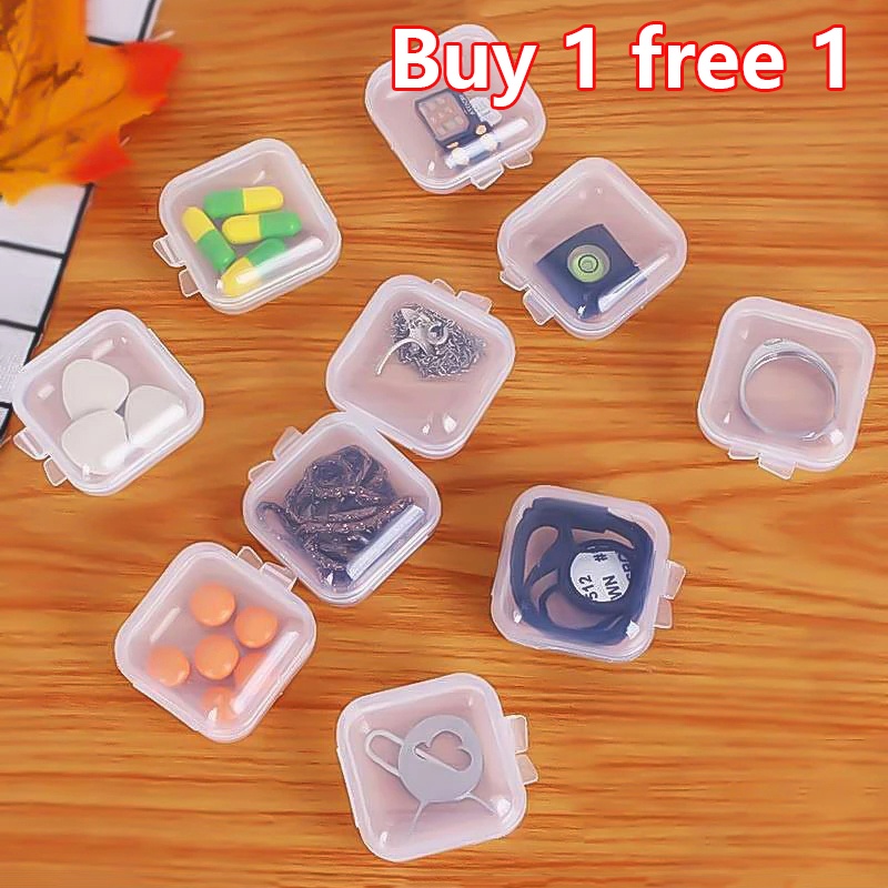 2 ชิ้น (ซื้อ 1 ฟรี 1) กล่องพลาสติกใส ทรงสี่เหลี่ยม ขนาดเล็ก แบบพกพา สําหรับเก็บยา เครื่องประดับ ต่างหู กล่องป้องกัน เดินทาง