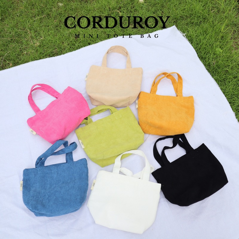 Corduroy Mini Tote Bag กระเป๋าผ้าลูกฟูกมินิ มีซับใน 6 สี Sew Sister Thaipick