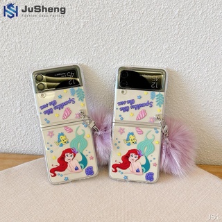 Jusheng เคสโทรศัพท์มือถือ แบบฝาพับ ลายนางเงือก ขนเฟอร์บอล แฟชั่น สําหรับ Samsung Z Flip4 Z Flip3 Z Flip2 Z