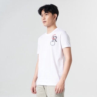 CROCODILE WHITE T-SHIRT WITH GRAPHIC PRINT เสื้อยืดคอกลมทรงคัสตอมฟิตลายกราฟฟิคสีดำ