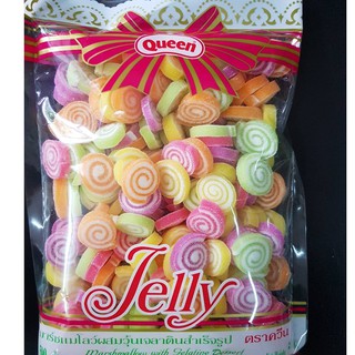 เจลลี่ Jelly วงกลม ตรา ควีน เยลลี่ มาร์ชเมลโลผสมวุ้นเจลาติน ขนาด 500 กรัม mix jelly snack