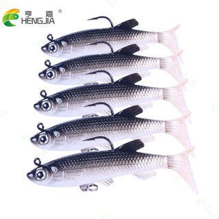 Hengjia เหยื่อตกปลาซิลิโคน แบบนิ่ม 12.5 กรัม 8 ซม. 5 ชิ้น ต่อถุง Soft Lure With Lead Jig Hook