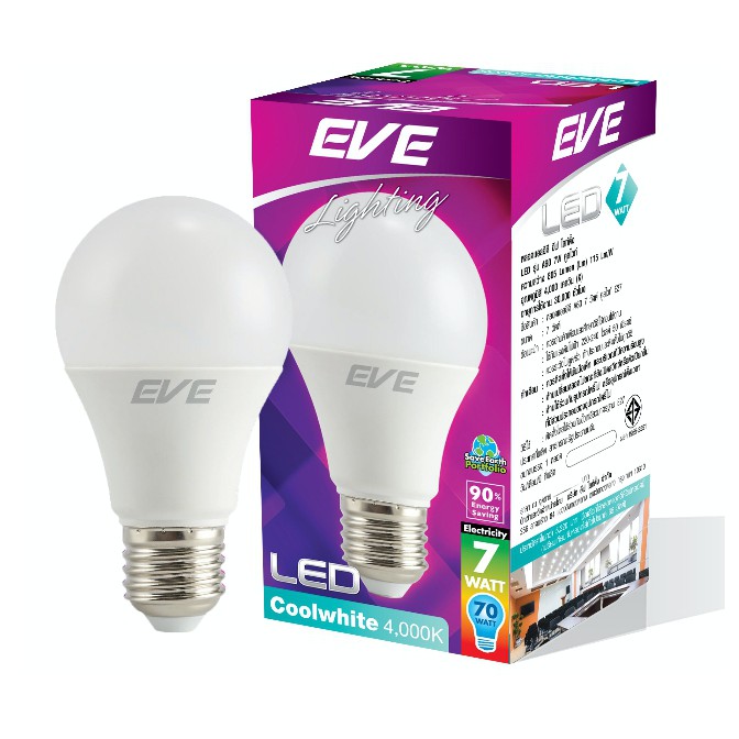 LED A60 7W Coolwhite E27 (30,000 Hrs.) EVE