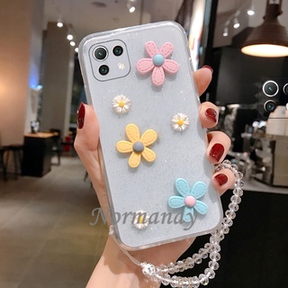 เคส Phone Casing Xiaomi 11 Lite 5G NE Mi 11 Lite Mi 11 Ultar Mi 10T Mi 10T Pro Silicone Transparent Case 3D Sun Flower TPU Soft Case with Crystal Bracelet เคสโทรศัพท์