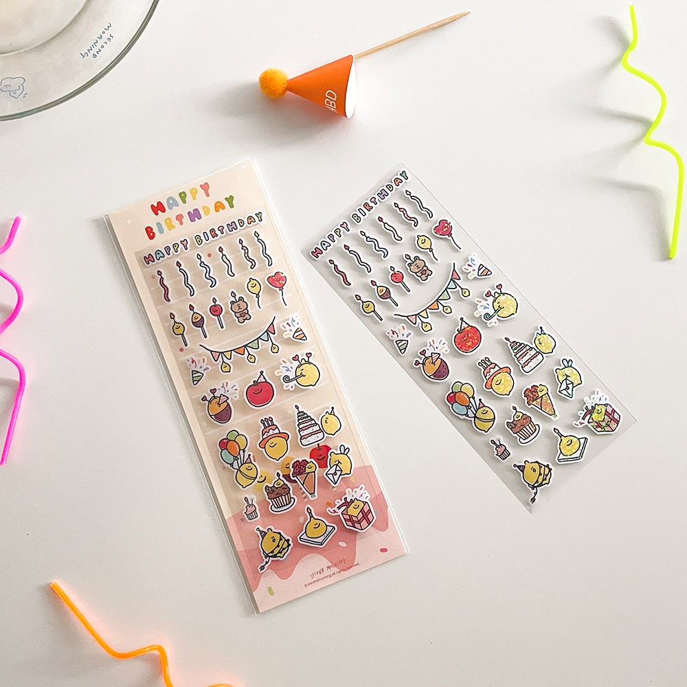 [พร้อมส่ง] second morning • — Happy Birthday removable sticker สติ้กเกอร์