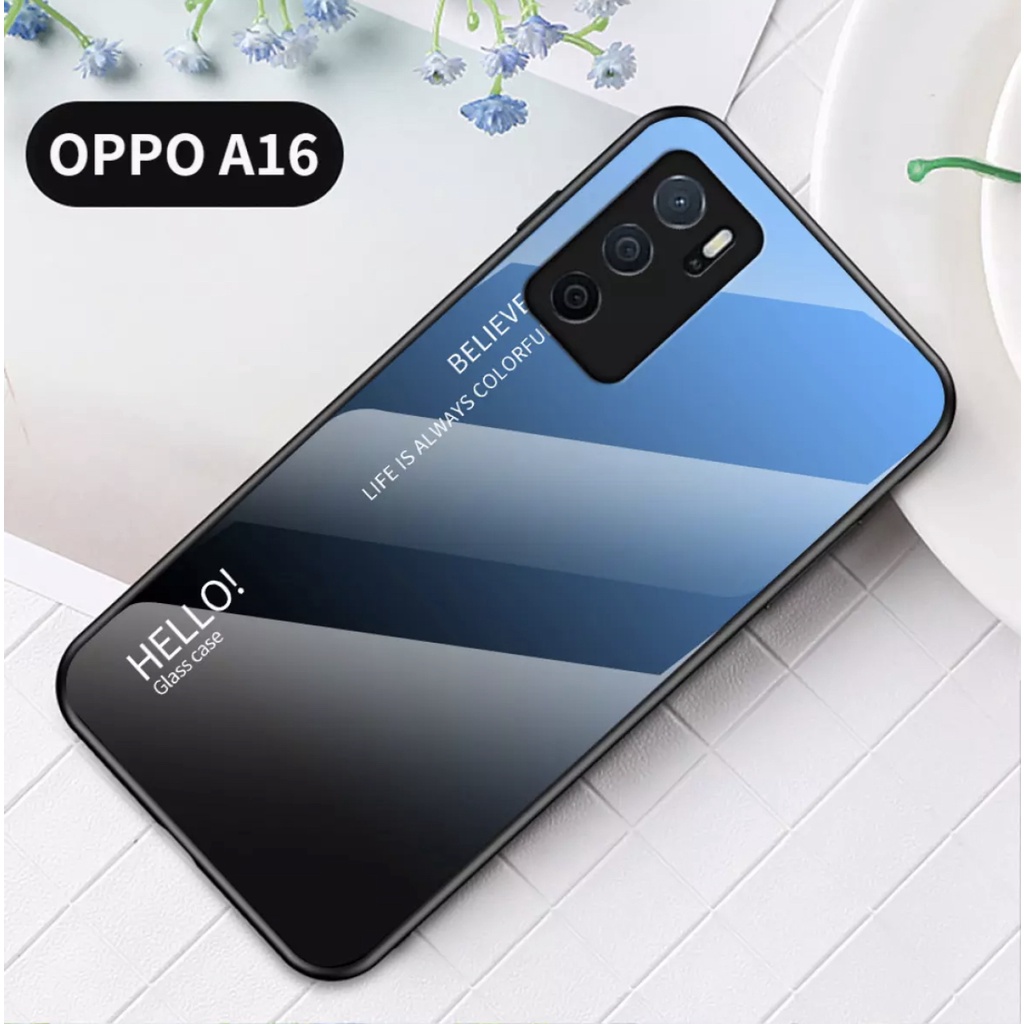 [ ส่งจากไทย ] Case OPPO A16 เคสกระจกสองสี กันกระแทก OppoA16 ขอบนิ่ม กระจกไล่สี