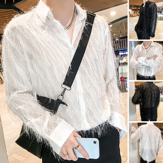 SUPER-M เสื้อเชิ้ตแขนยาว ซีทรู ประดับพู่ ปาร์ตี้ สําหรับผู้ชาย