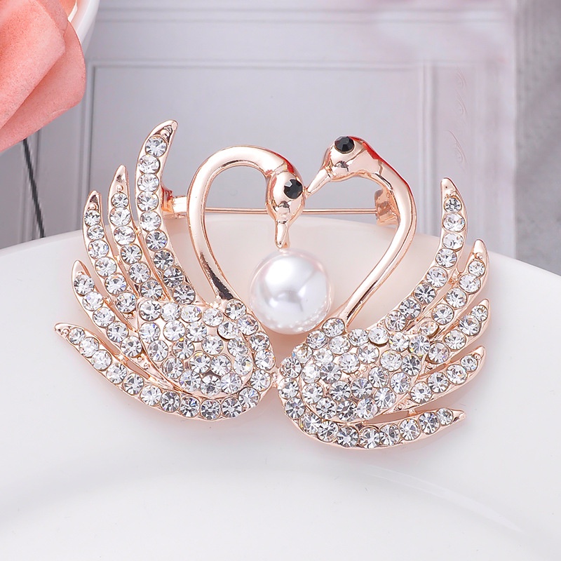 เงาระดับไฮเอนด์ Rhinestone Pearl Double Swan เข็มกลัด Elegant Swan เข็มกลัดอุปกรณ์เสริมยอดนิยม