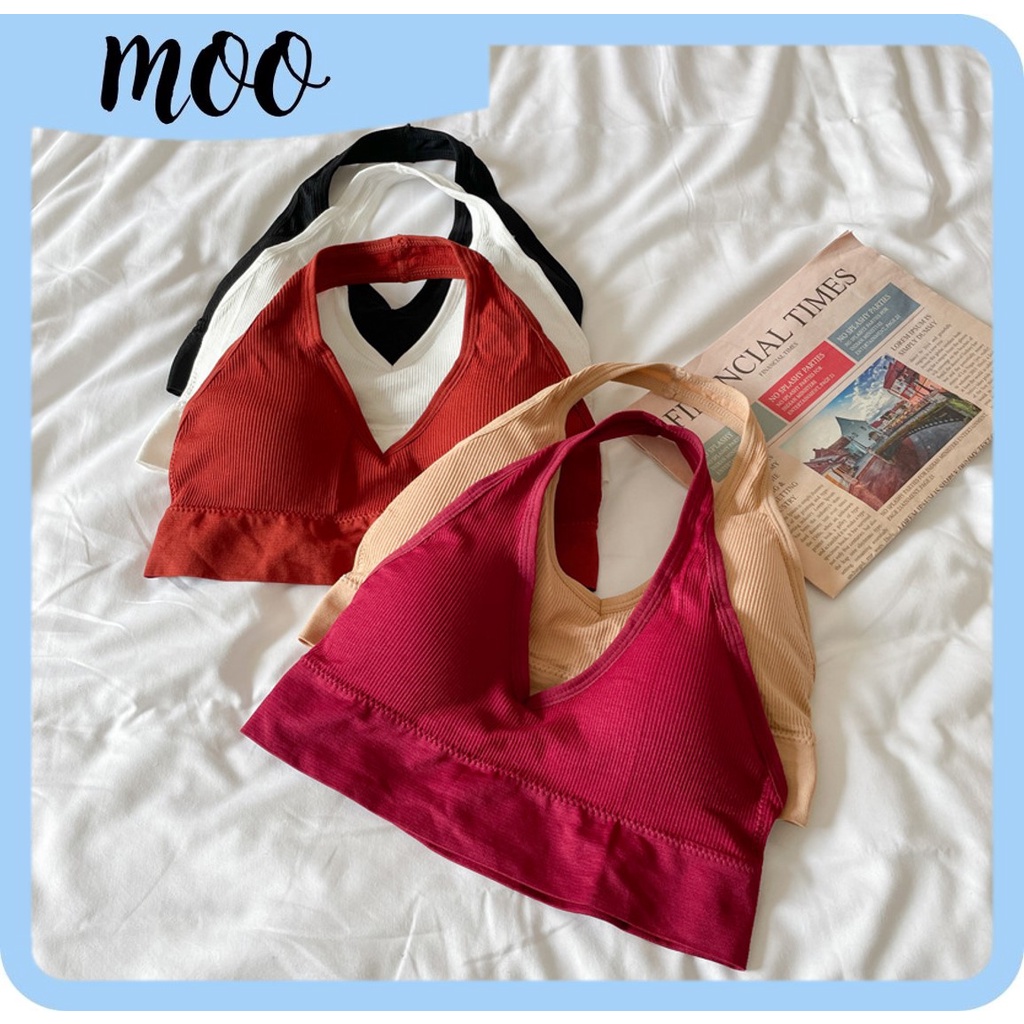 Moo B561 BRA women& 39;s BRA เสื้อคอวีเซ็กซี่ คล้องคอ เสื้อครอป brallete