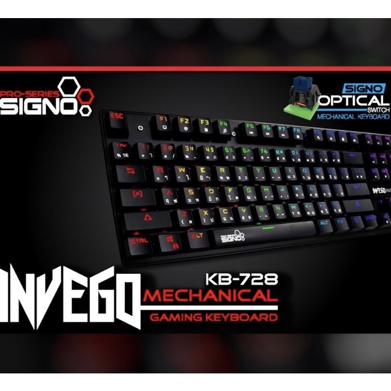 SIGNO คีย์บอร์ดสำหรับเกม Mini RGB Mechanical Gaming Keyboard รุ่น INVEGO KB-728 (Optical Blue Switch