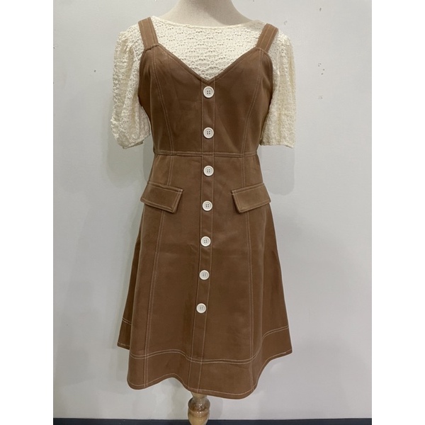 SALE❗️ชุดเซ็ท เดรสสายเดี่ยวสีน้ำตาล ทรงเข้ารูป