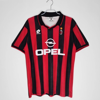 เสื้อกีฬาแขนสั้น ลายทีมชาติฟุตบอล AC Milan 1995-96 ชุดเหย้า สไตล์เรโทร