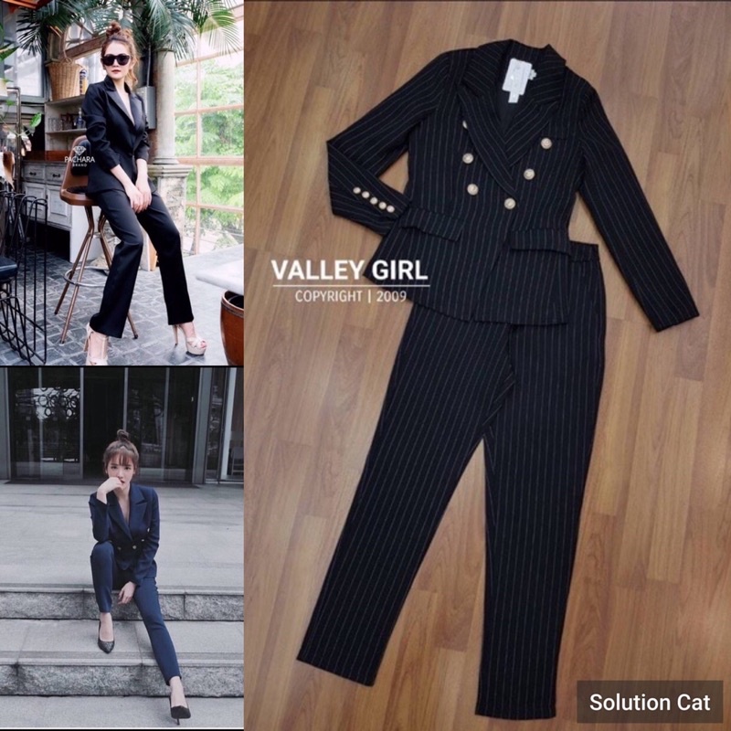 (Xl)#Valley girl#เซทสูทลายริ้วสีดำ ชุดใส่ทำงาน ผ้าดีสวยมาก(xl)