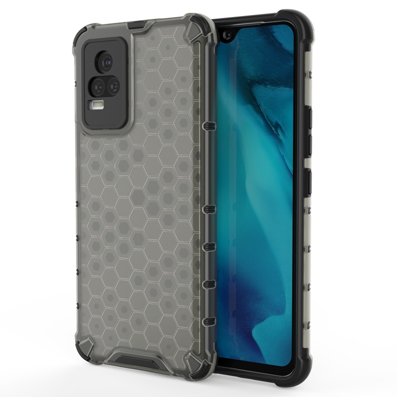 For Vivo V21 5G / V20 Case Drop Resistant Translucent Honeycomb Pattern PC TPU Hybrid