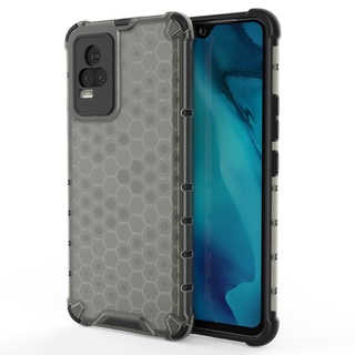 For Vivo V21 5G / V20 Case Drop Resistant Translucent Honeycomb Pattern PC TPU Hybrid