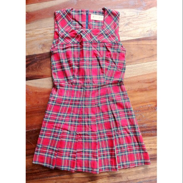 เสื้อผ้ามือสอง เดรสลายสก๊อตสีแดง คอเหลี่ยม  TEENS CLUB by Onward