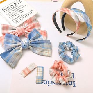 ที่คาดผม 4 ชิ้น/ชุด ที่คาดผ้า ลายสก็อต headband ยางมัดผม hair band กิ๊บ hair clip โบว์ติดผม Hair BOW Headband 4Pcs/Set