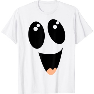 เสื้ Happy Halloween Ghost Face เสื้อยืดลําลอง สําหรับผู้ชาย ผู้หญิง - S สีขาวS-5XL