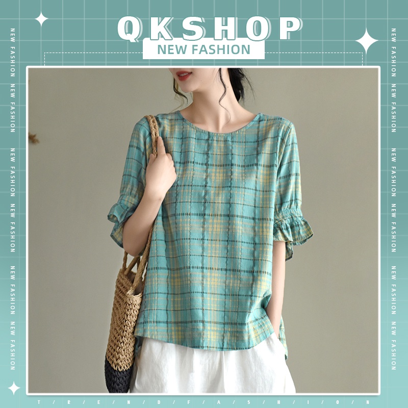 QKshop เสื้อลายตาราง ใส่แล้วน่ารักเวอร์ ละมุนสุดๆ สายเกาต้องห้ามพลาดคือดีเทลปัง ใส่เที่ยวใส่ไปทำงานเริศ