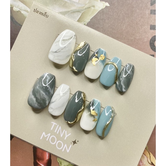 เล็บปลอมงานสีเจลเเท้ เซ็ตลายหินอ่อนเท่าฟ้า แถมฟรีกาวตะไบ ทำใหม่ทุกออเดอร์