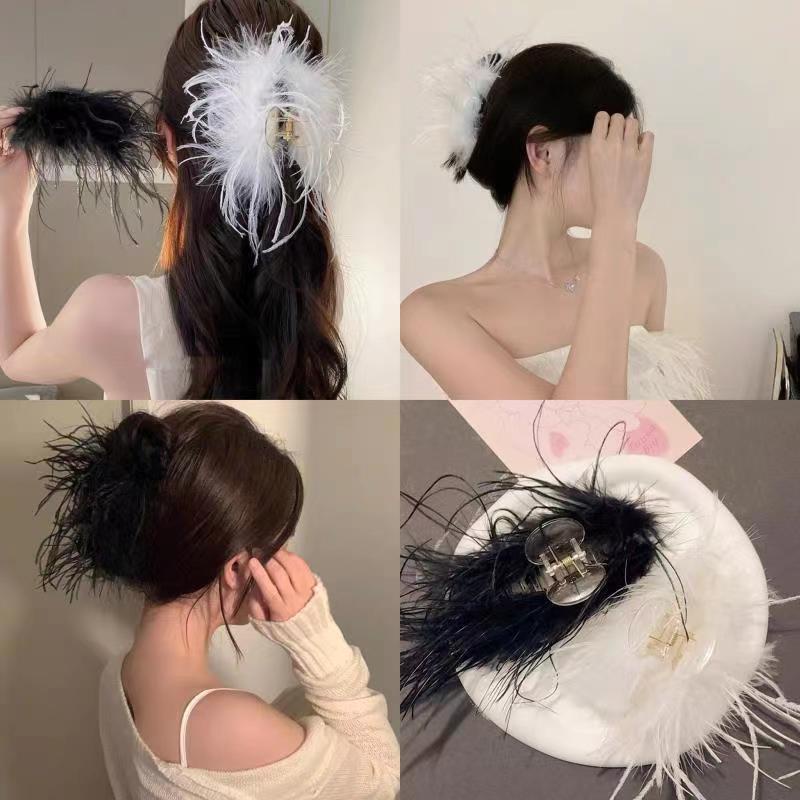 การออกแบบเฉพาะกิ๊บติดผมขนนกกระจอกเทศบุคลิกภาพขนนกกระจอกเทศกรงเล็บผมแฟชั่นเครื่องประดับผม - รูปที่ 5